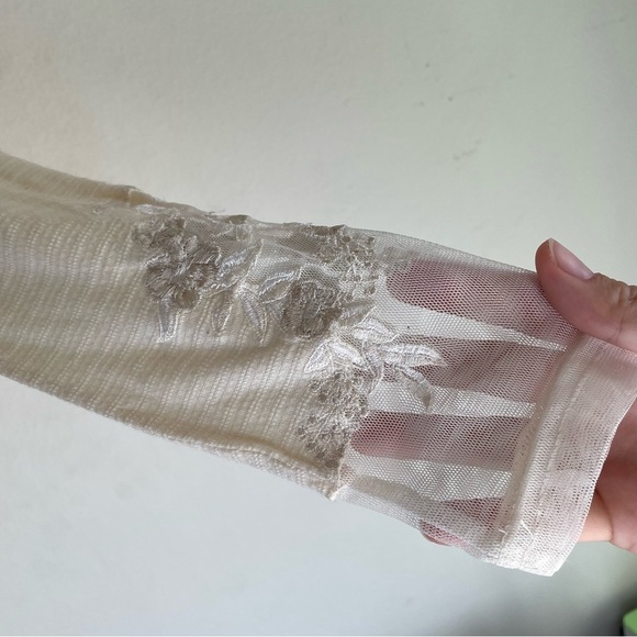 Free People Saheli mock neck mesh lace embroidered ivory top white - Picture 4 of 7